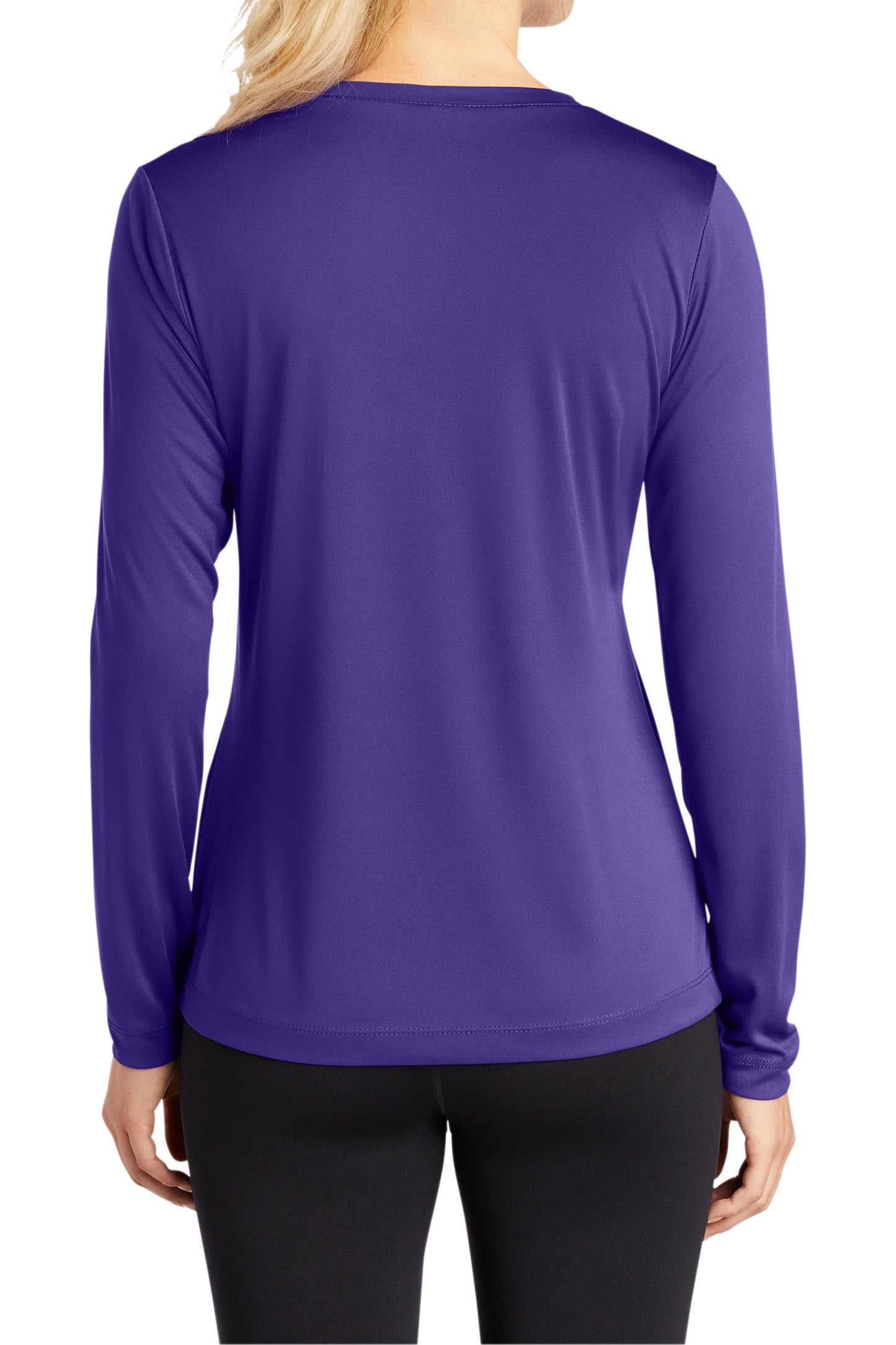 TCTG Womens Athletic Wicking Long Sleeve V-Neck Tee – College, Sports, High School & Fan Apparel - Purple