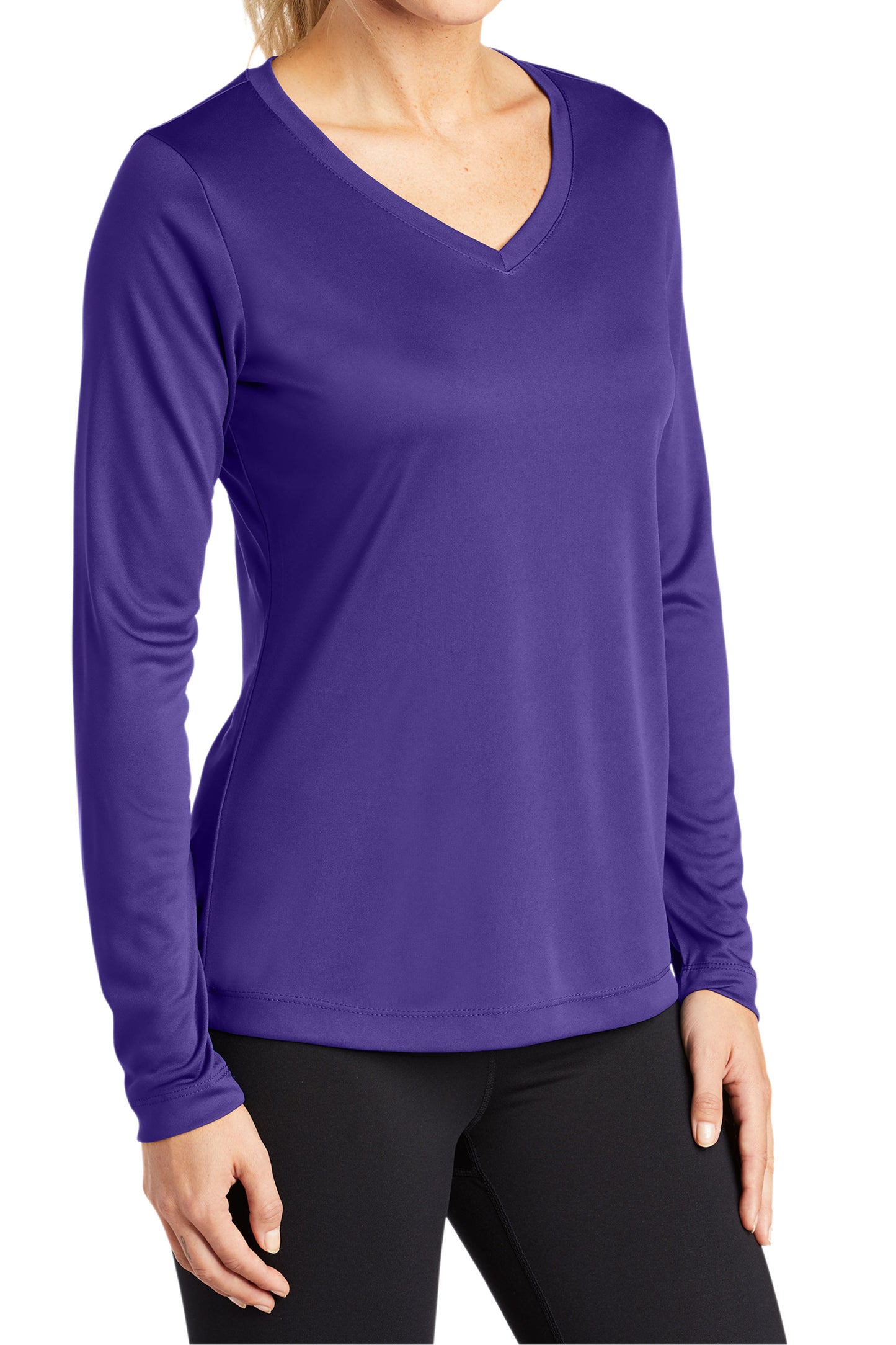 TCTG Womens Athletic Wicking Long Sleeve V-Neck Tee – College, Sports, High School & Fan Apparel - Purple