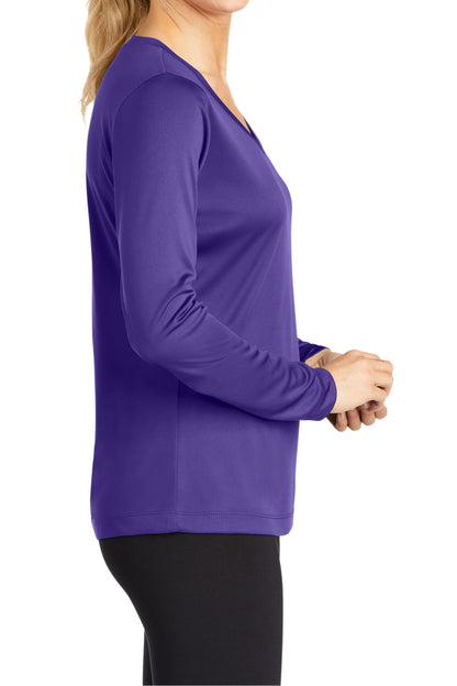 TCTG Womens Athletic Wicking Long Sleeve V-Neck Tee – College, Sports, High School & Fan Apparel - Purple