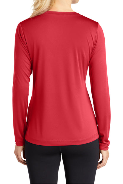 TCTG Womens Athletic Wicking Long Sleeve V-Neck Tee – College, Sports, High School & Fan Apparel - Red