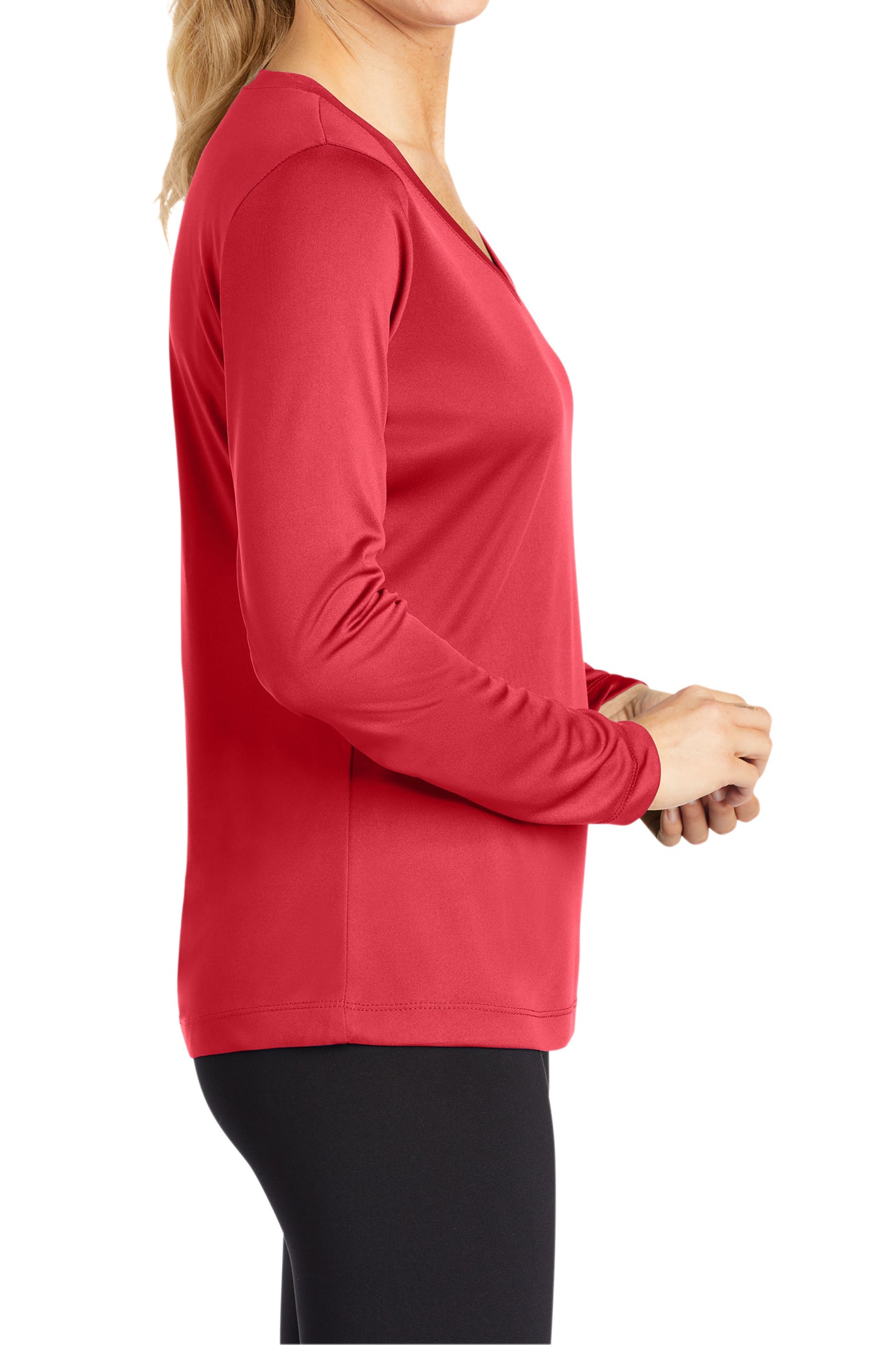 TCTG Womens Athletic Wicking Long Sleeve V-Neck Tee – College, Sports, High School & Fan Apparel - Red