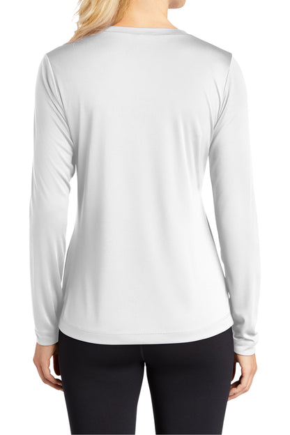 TCTG Womens Athletic Wicking Long Sleeve V-Neck Tee – College, Sports, High School & Fan Apparel - White