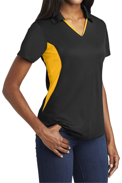 TCTG Team Spirit Ladies Wicking Colorblock Polo – College, Sports, High School & Fan Apparel - Black/ Gold