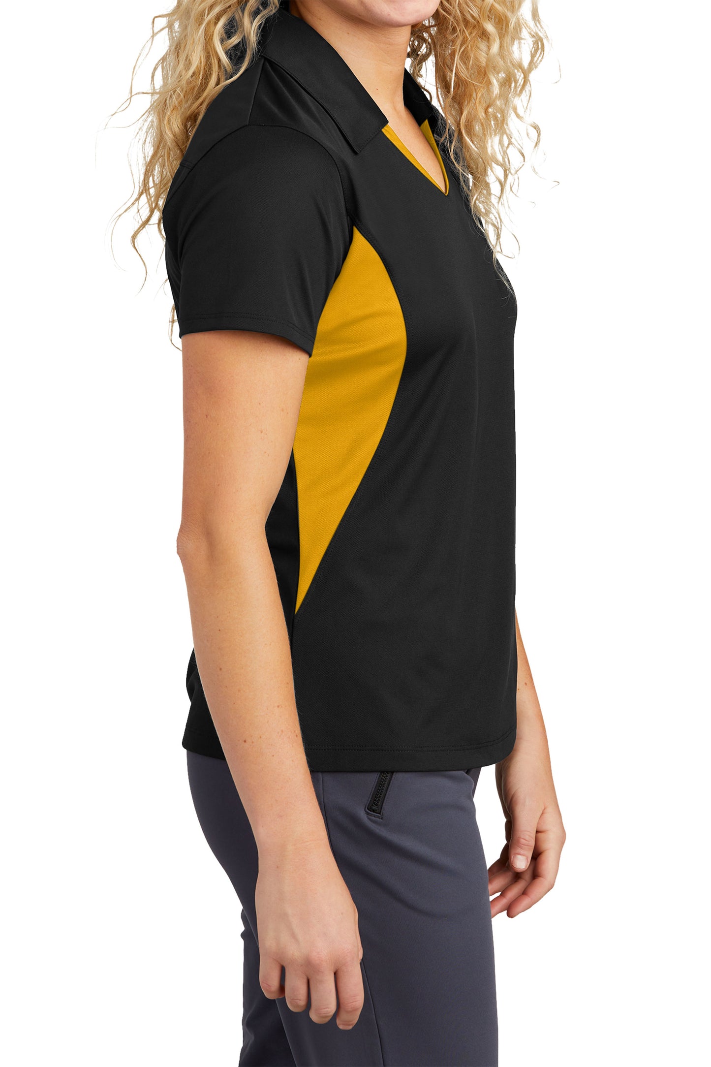 TCTG Team Spirit Ladies Wicking Colorblock Polo – College, Sports, High School & Fan Apparel - Black/ Gold