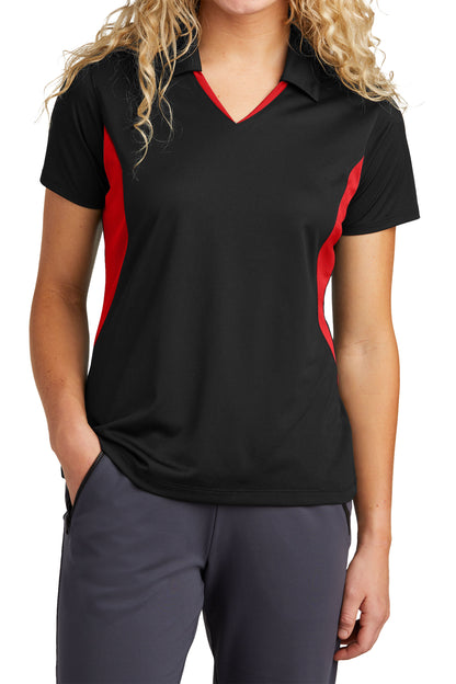 TCTG Team Spirit Ladies Wicking Colorblock Polo – College, Sports, High School & Fan Apparel - Black/ Red