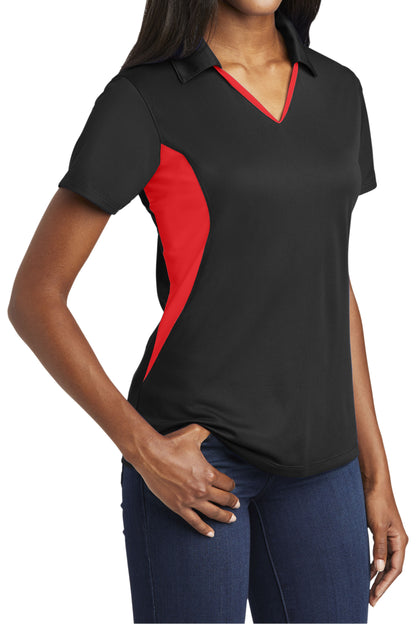 TCTG Team Spirit Ladies Wicking Colorblock Polo – College, Sports, High School & Fan Apparel - Black/ Red