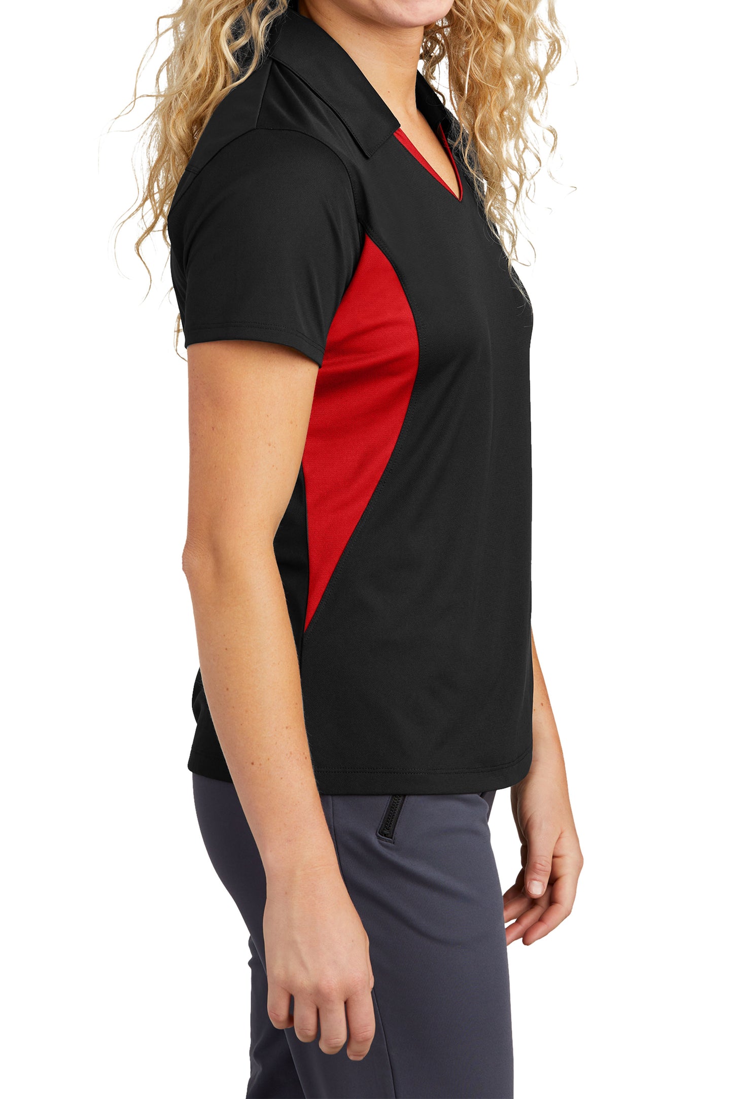 TCTG Team Spirit Ladies Wicking Colorblock Polo – College, Sports, High School & Fan Apparel - Black/ Red