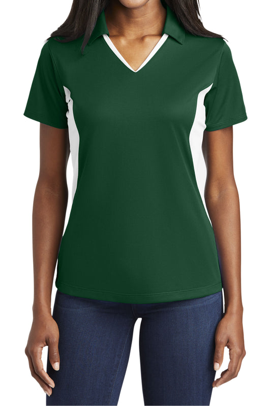 TCTG Team Spirit Ladies Wicking Colorblock Polo – College, Sports, High School & Fan Apparel - Forest Green/ White