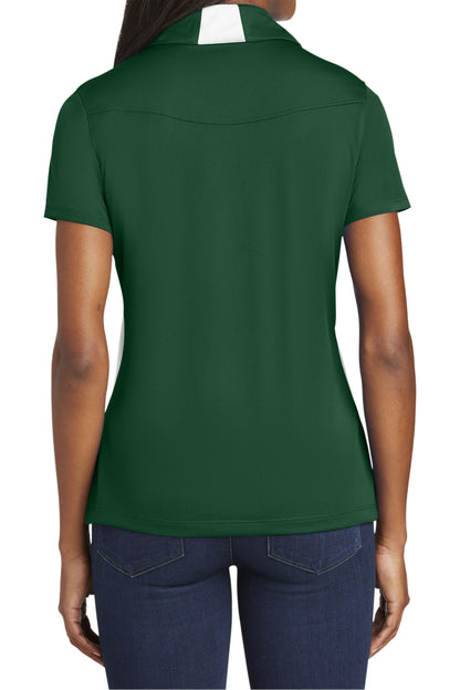 TCTG Team Spirit Ladies Wicking Colorblock Polo – College, Sports, High School & Fan Apparel - Forest Green/ White