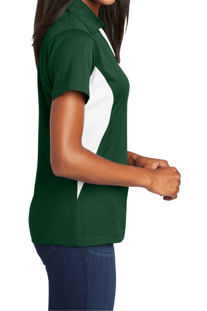 TCTG Team Spirit Ladies Wicking Colorblock Polo – College, Sports, High School & Fan Apparel - Forest Green/ White