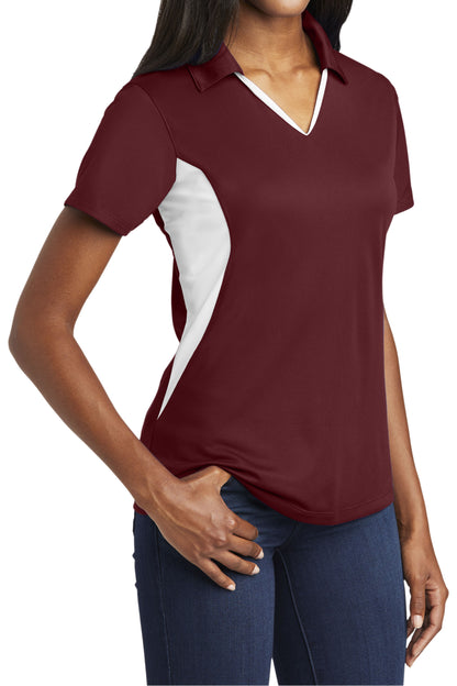 TCTG Team Spirit Ladies Wicking Colorblock Polo – College, Sports, High School & Fan Apparel - Maroon/ White