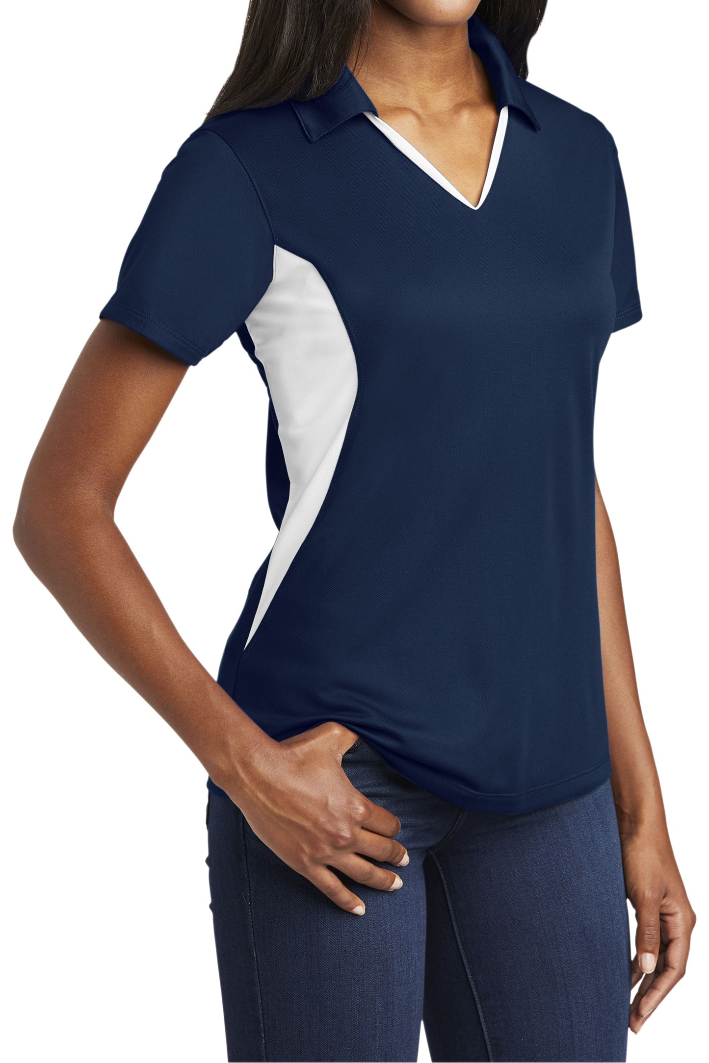 TCTG Team Spirit Ladies Wicking Colorblock Polo – College, Sports, High School & Fan Apparel - Navy/ White