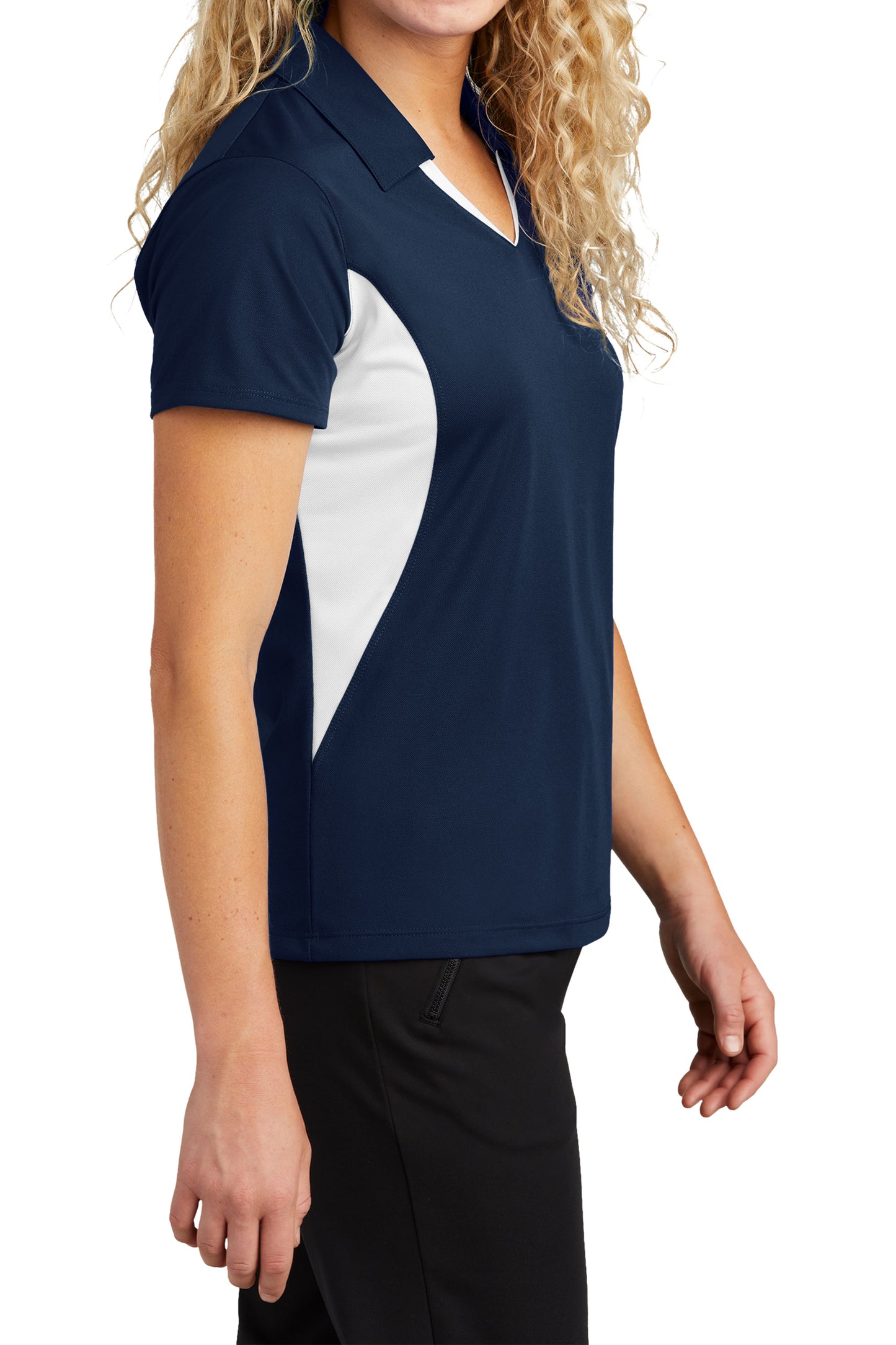 TCTG Team Spirit Ladies Wicking Colorblock Polo – College, Sports, High School & Fan Apparel - Navy/ White