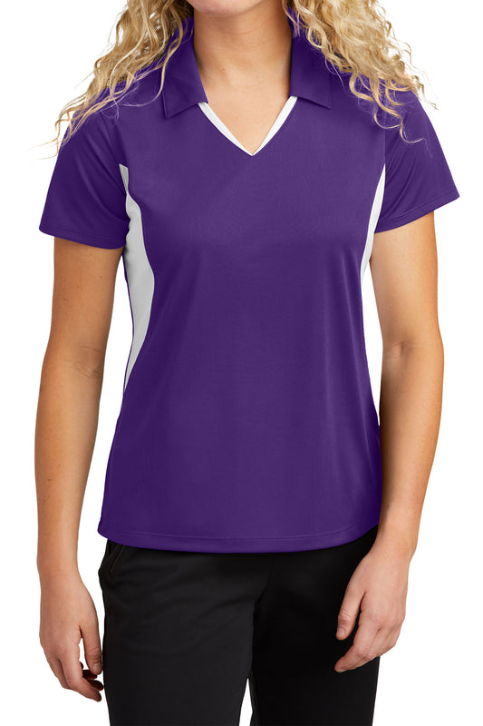 TCTG Team Spirit Ladies Wicking Colorblock Polo – College, Sports, High School & Fan Apparel - Purple/ White