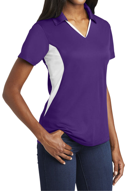 TCTG Team Spirit Ladies Wicking Colorblock Polo – College, Sports, High School & Fan Apparel - Purple/ White