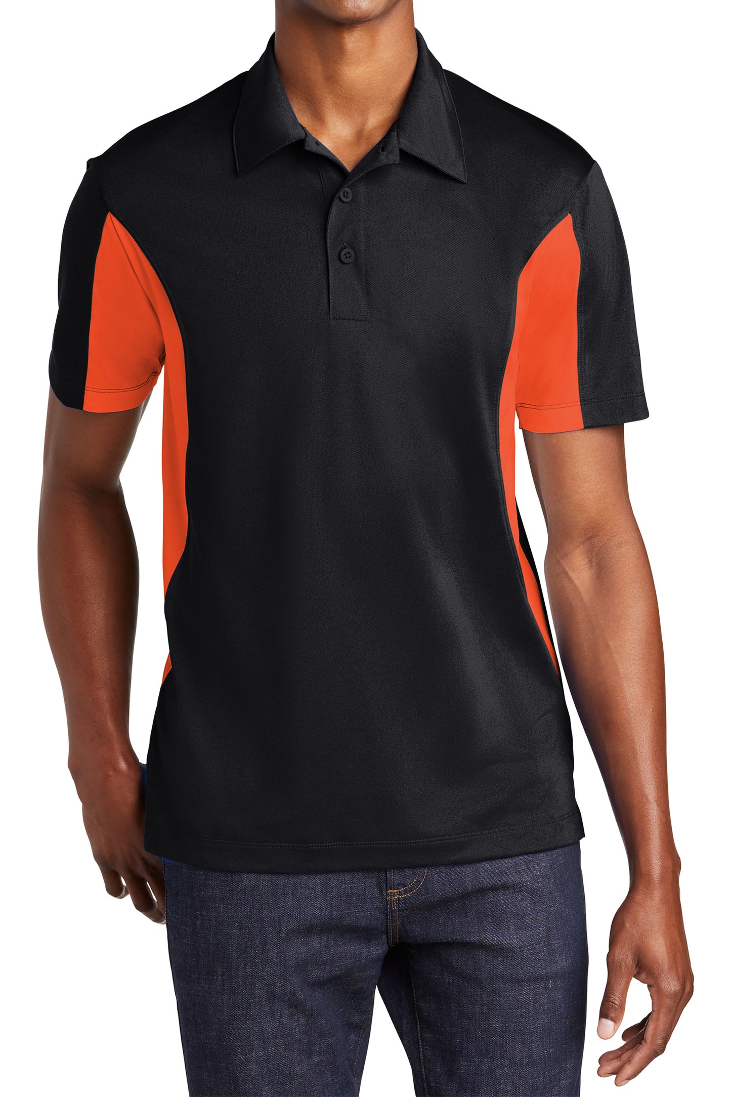 TCTG Team Spirit Athletic Wicking Colorblock Polo – College, Sports, High School & Fan Apparel - Black/ Orange