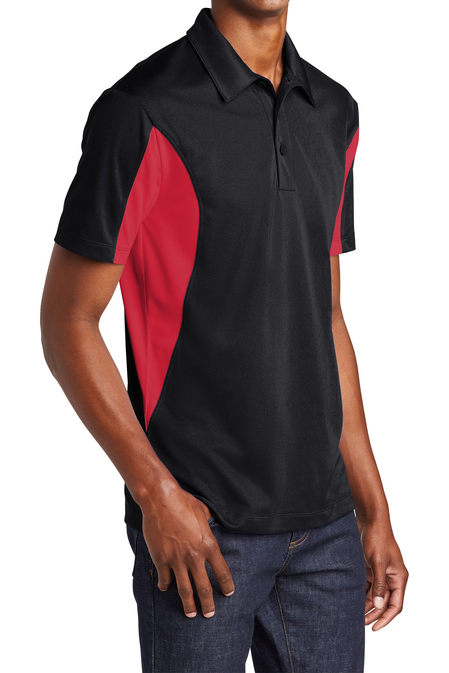 TCTG Team Spirit Athletic Wicking Colorblock Polo – College, Sports, High School & Fan Apparel - Black/ Red