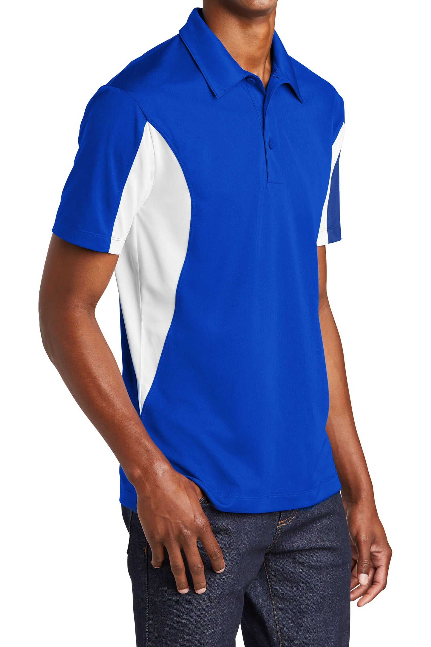 TCTG Team Spirit Athletic Wicking Colorblock Polo – College, Sports, High School & Fan Apparel - Blue/ White