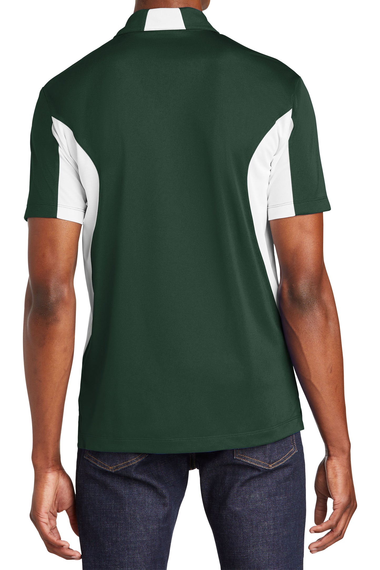 TCTG Team Spirit Athletic Wicking Colorblock Polo – College, Sports, High School & Fan Apparel - Forest Green/ White