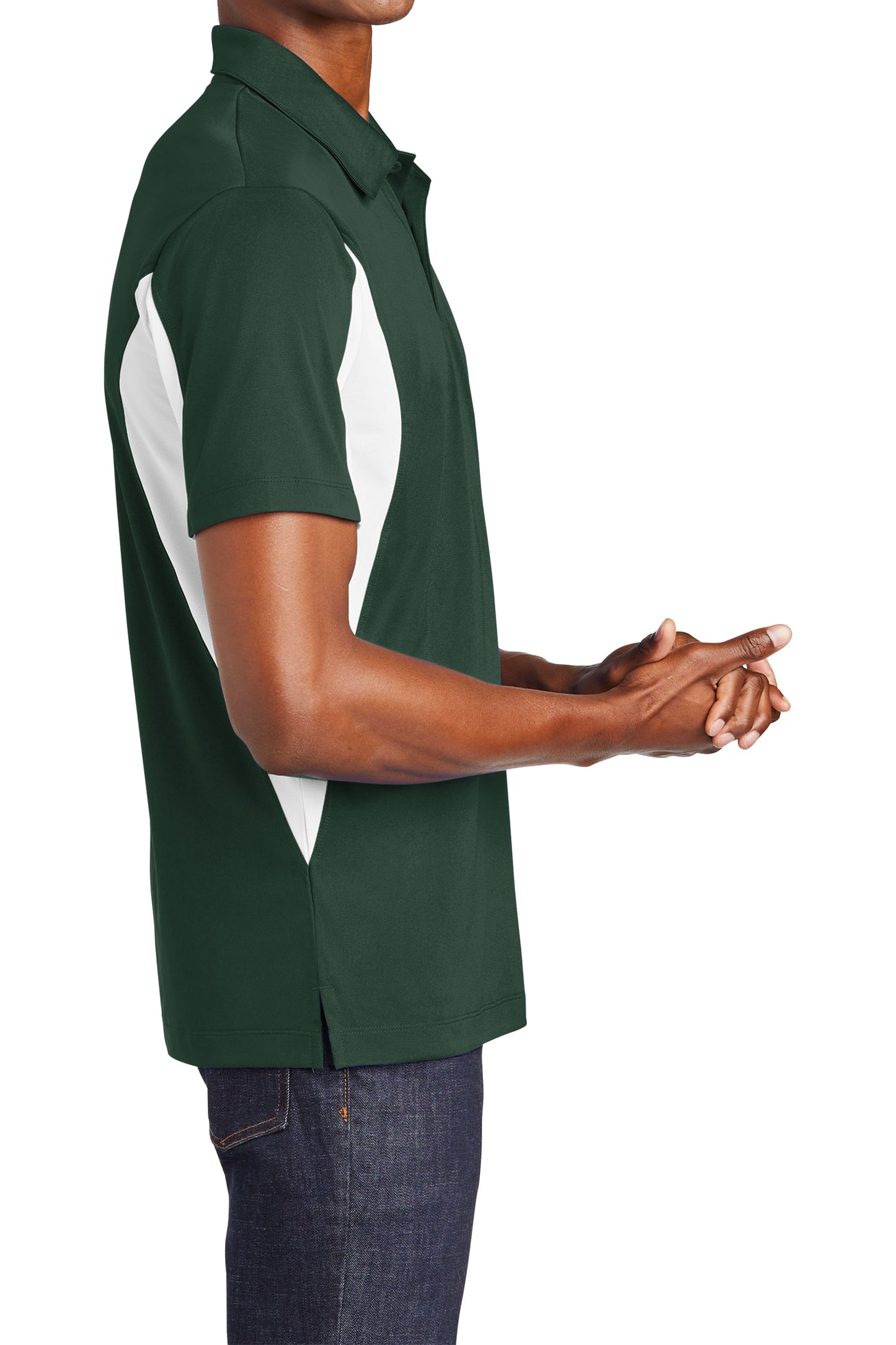 TCTG Team Spirit Athletic Wicking Colorblock Polo – College, Sports, High School & Fan Apparel - Forest Green/ White