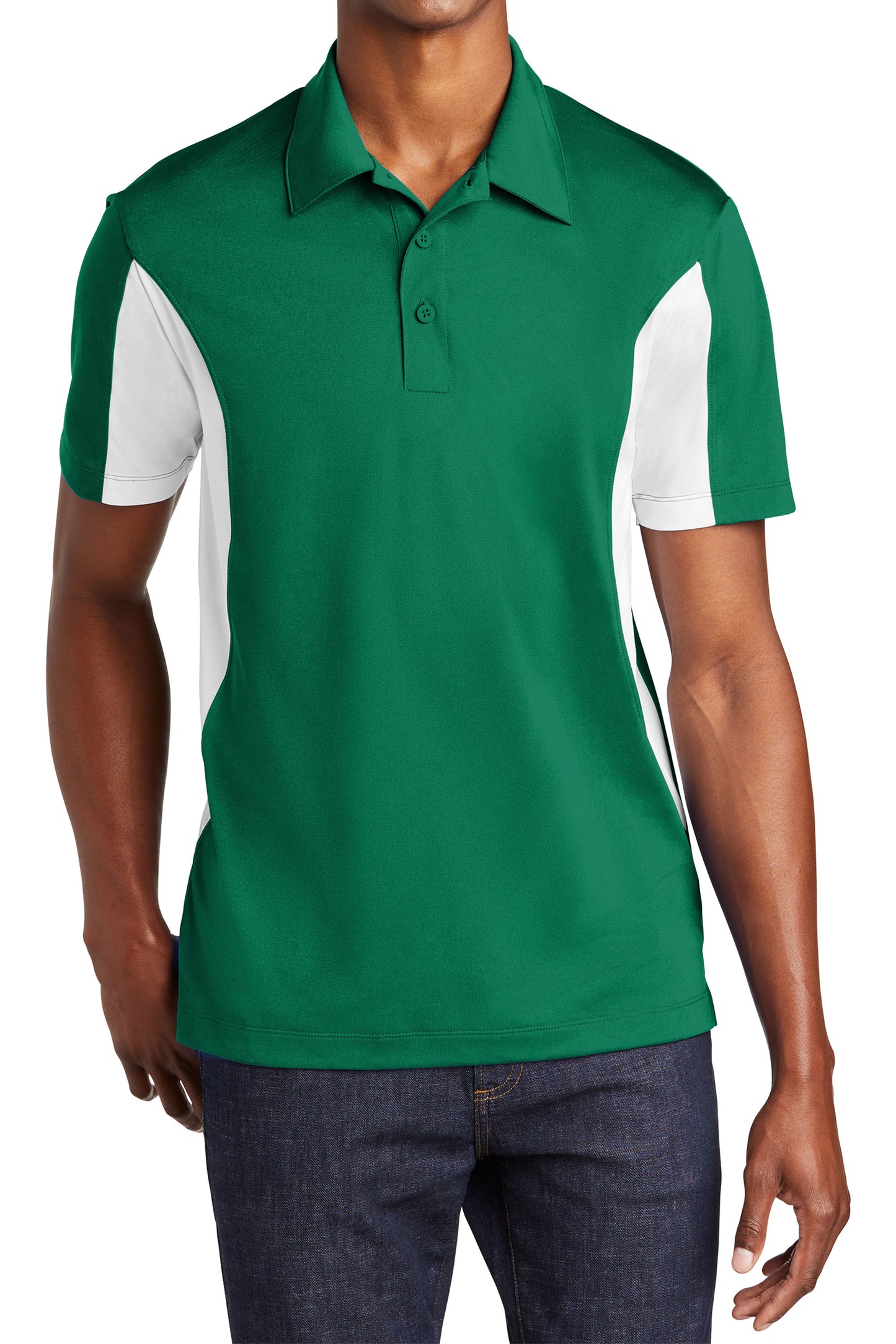 TCTG Team Spirit Athletic Wicking Colorblock Polo – College, Sports, High School & Fan Apparel - Green/ White