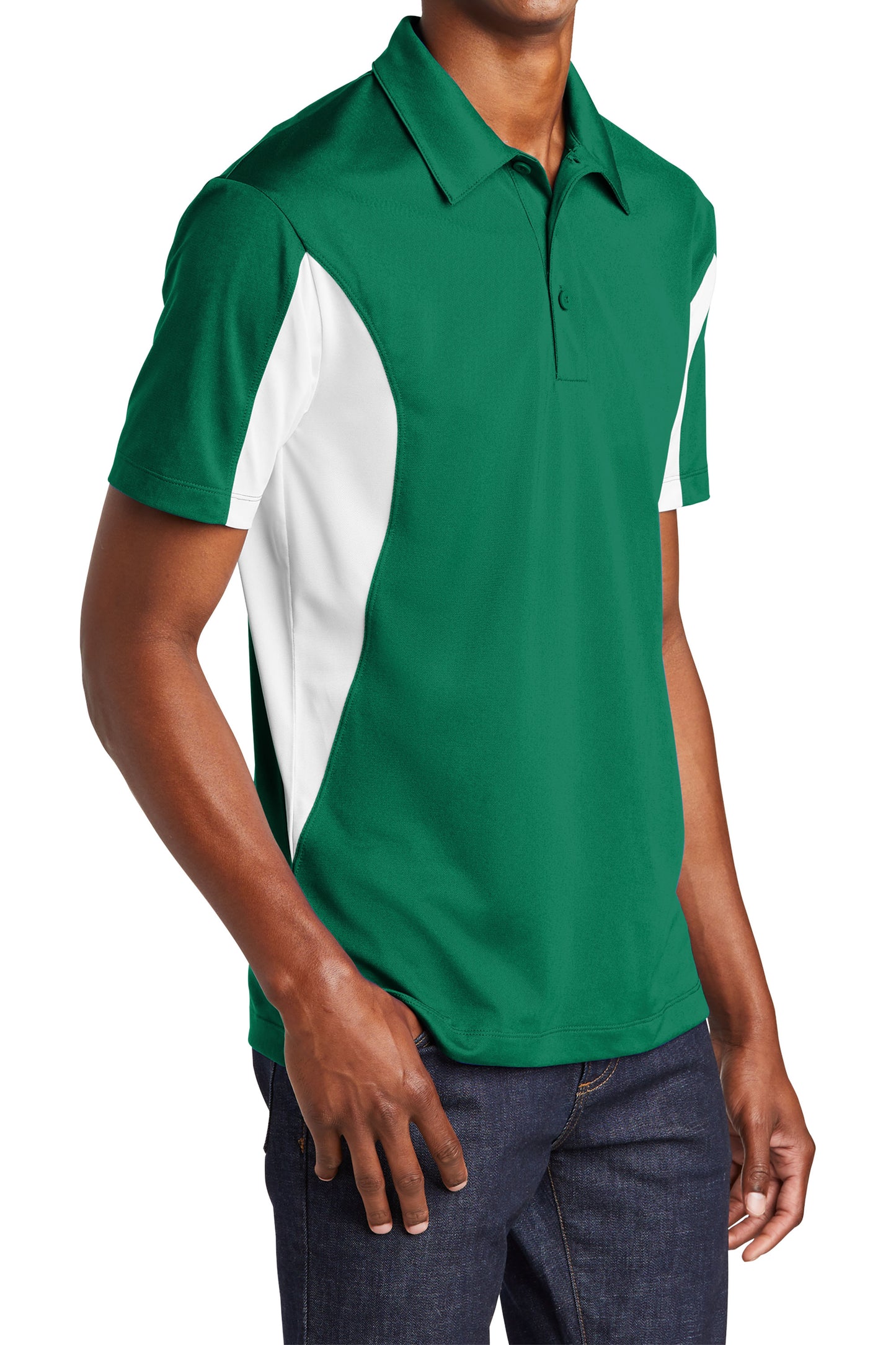 TCTG Team Spirit Athletic Wicking Colorblock Polo – College, Sports, High School & Fan Apparel - Green/ White