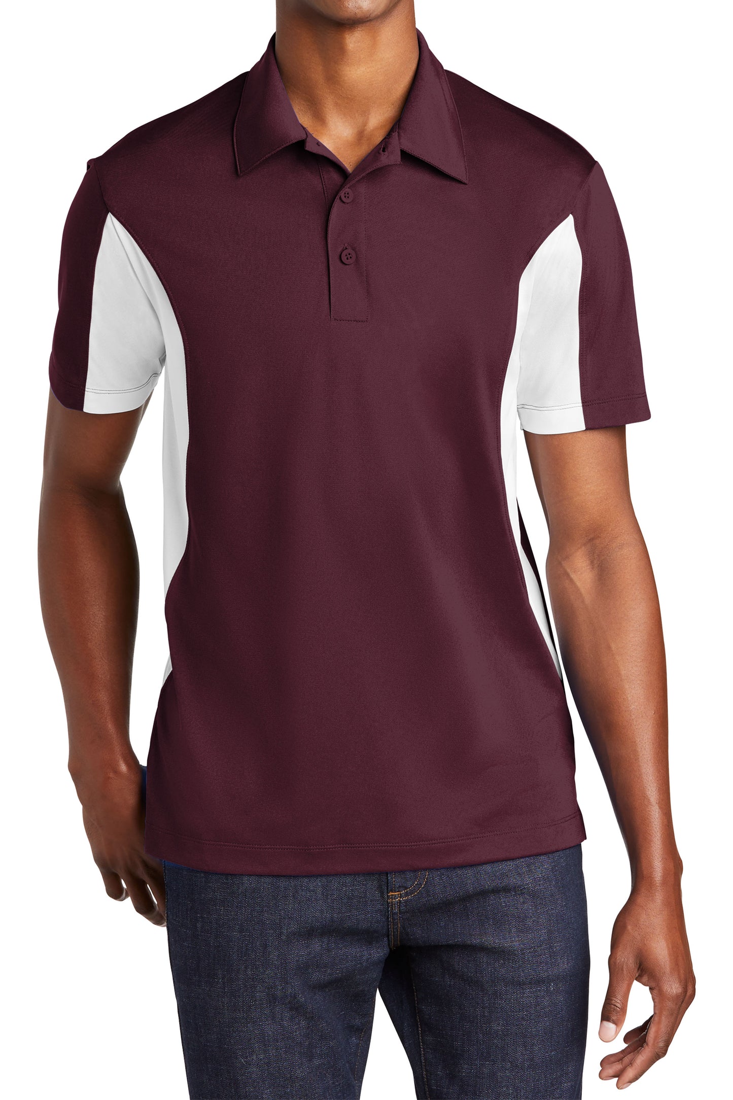 TCTG Team Spirit Athletic Wicking Colorblock Polo – College, Sports, High School & Fan Apparel - Maroon/ White