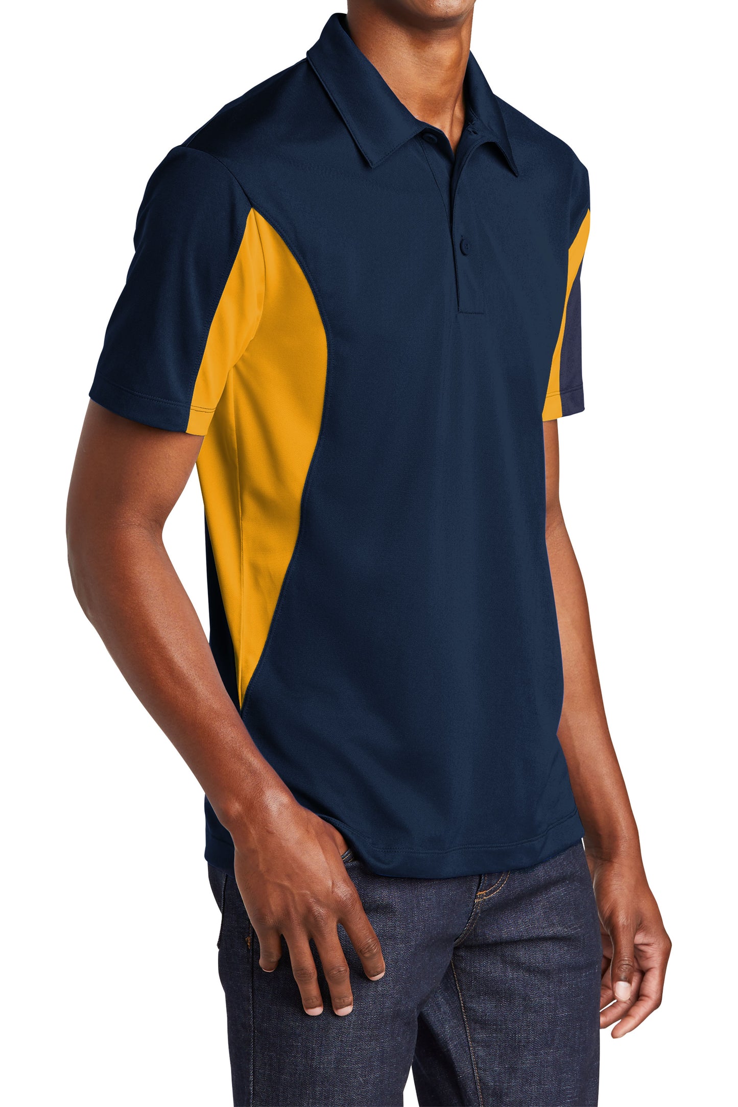 TCTG Team Spirit Athletic Wicking Colorblock Polo – College, Sports, High School & Fan Apparel - Navy/ Gold