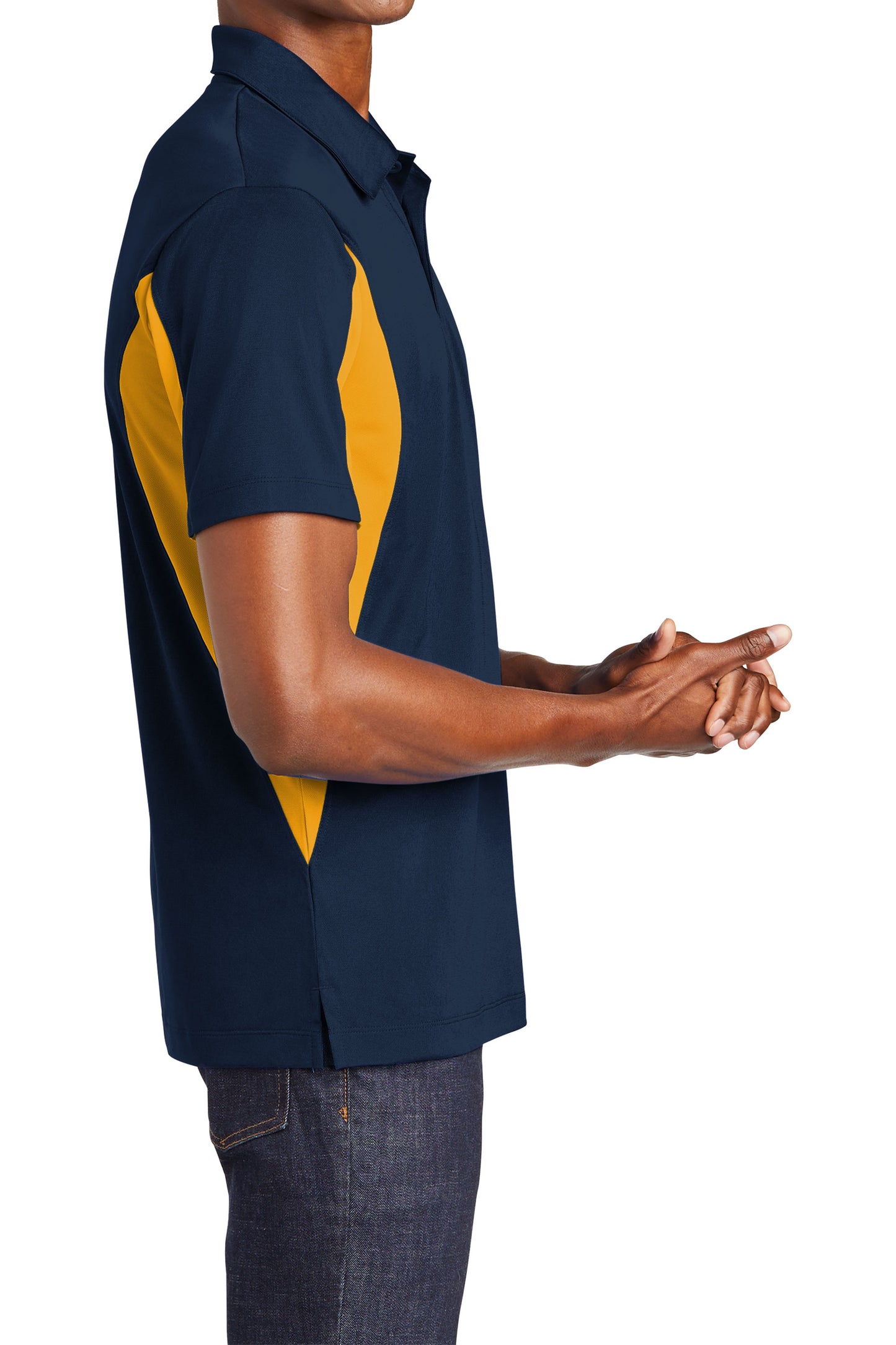 TCTG Team Spirit Athletic Wicking Colorblock Polo – College, Sports, High School & Fan Apparel - Navy/ Gold