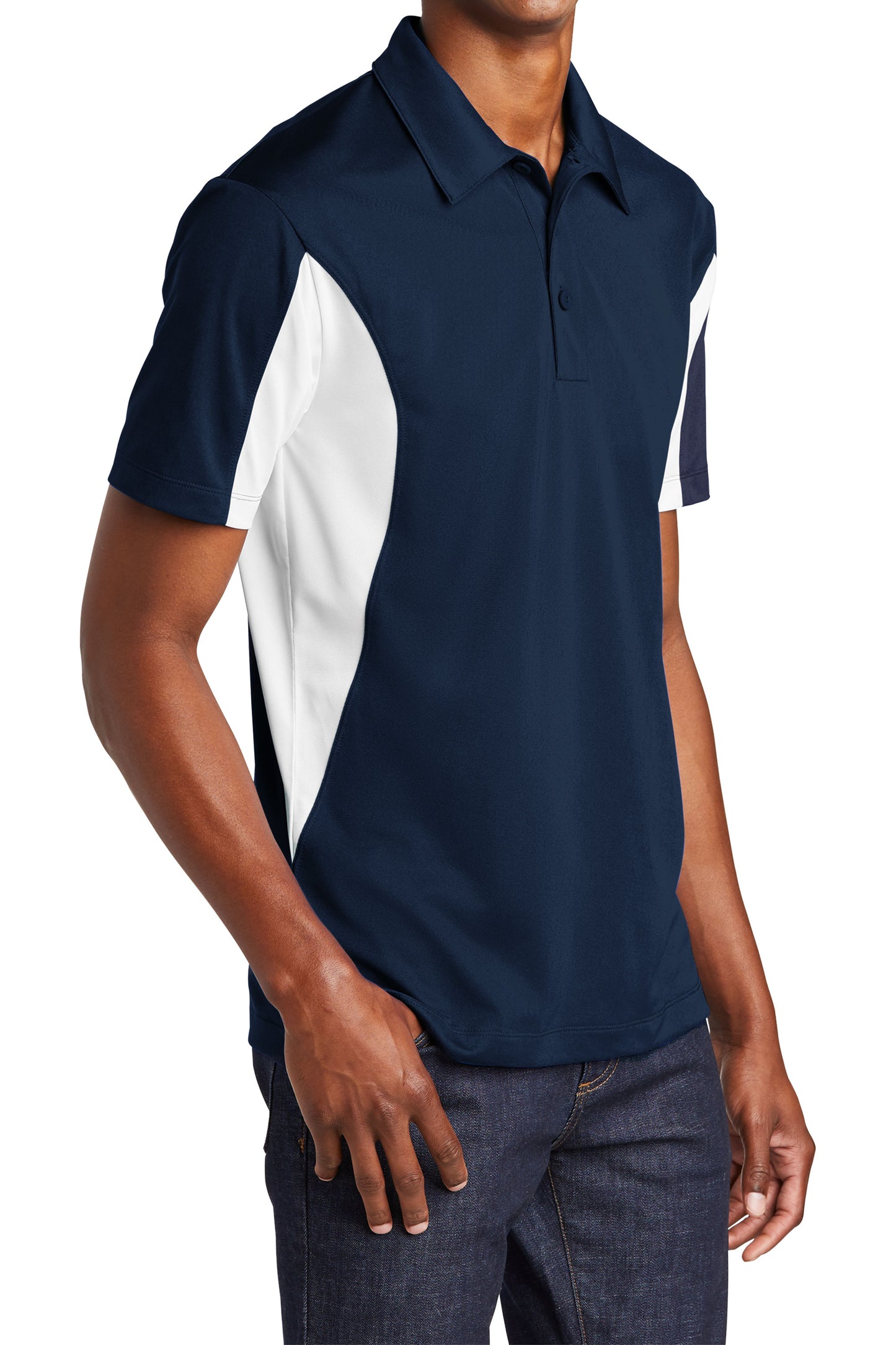 TCTG Team Spirit Athletic Wicking Colorblock Polo – College, Sports, High School & Fan Apparel - Navy/ White