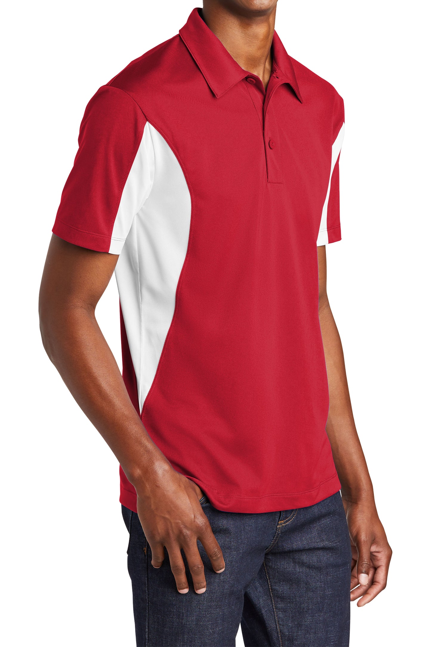 TCTG Team Spirit Athletic Wicking Colorblock Polo – College, Sports, High School & Fan Apparel - Red/ White